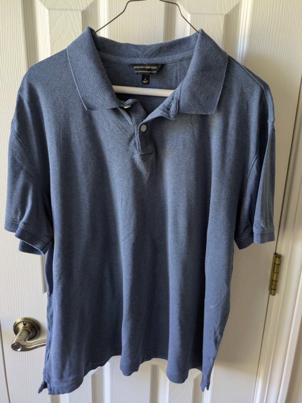 Banana Republic Luxe Touch Performance Blue Solid Short Sleeve Polo Shirt L